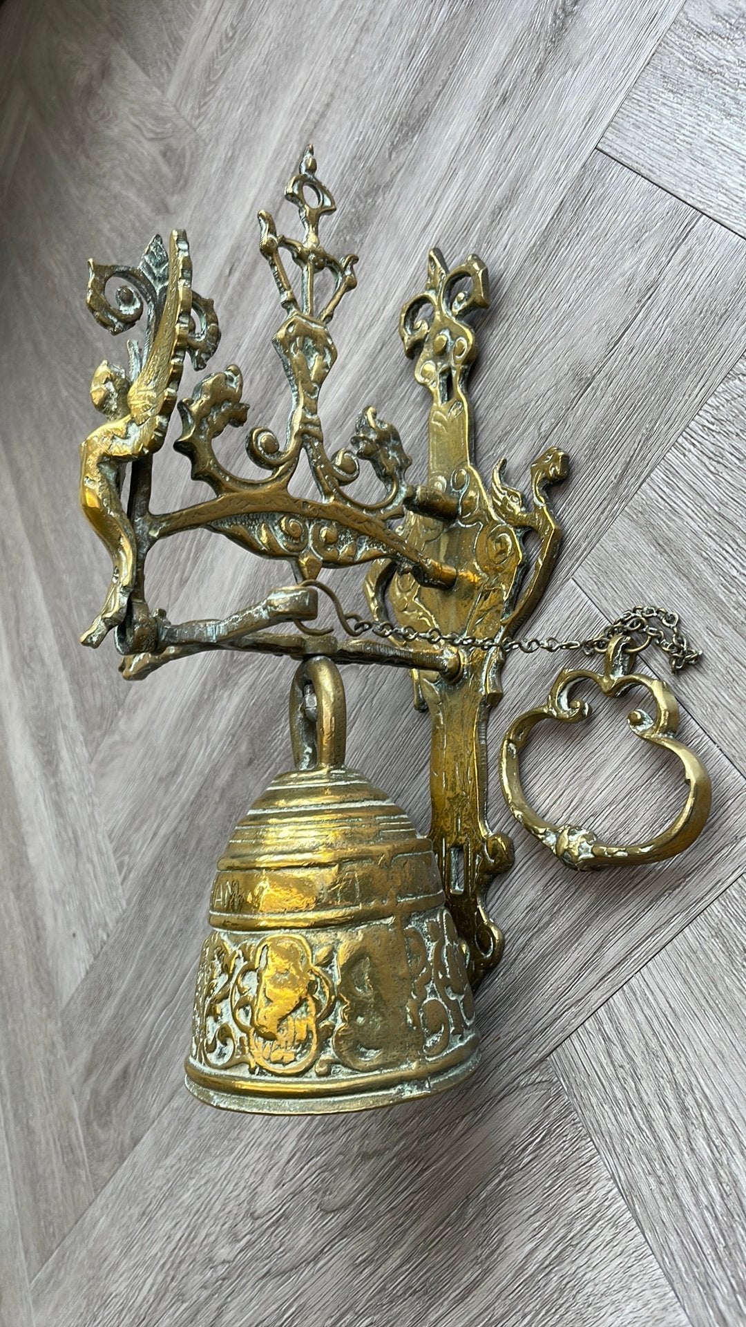 Antieke Bronzen Deurbel met Engelen en Volle Klank, Antiek en Kunst, Ophalen