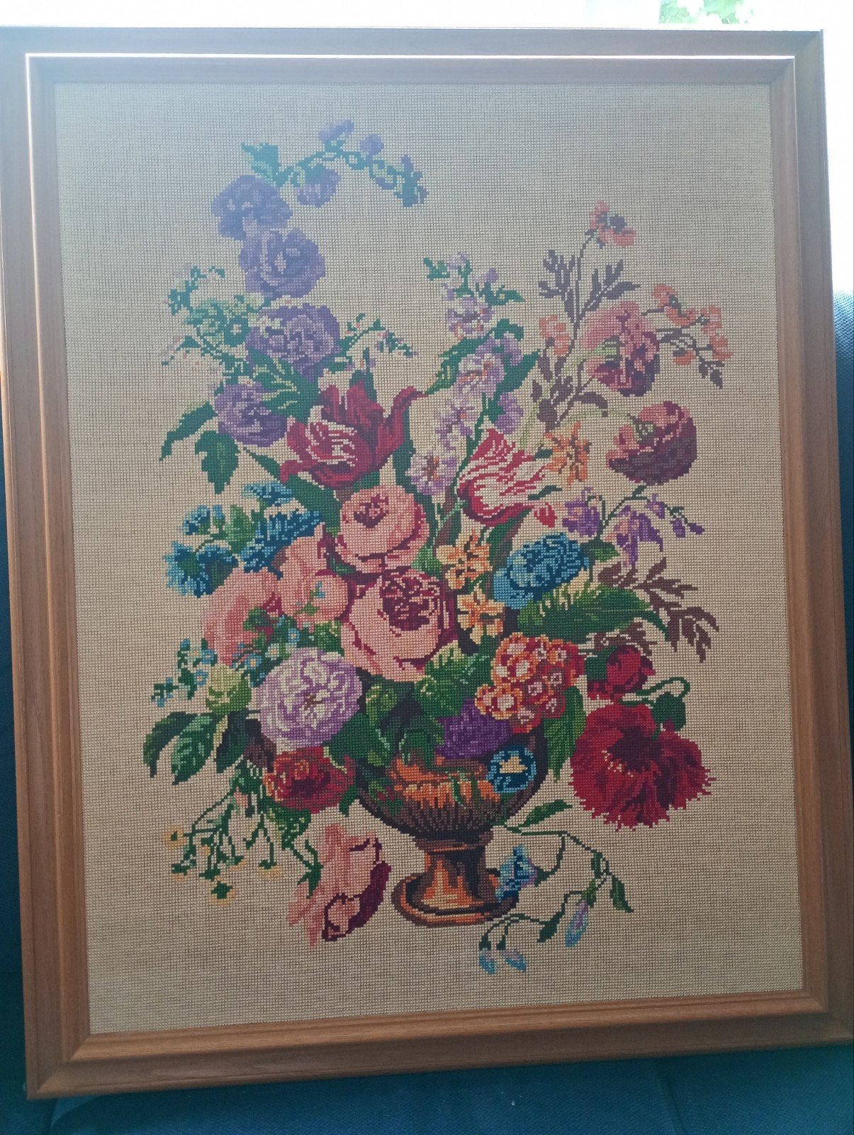 Geborduurd bloemenstilleven in lijst, Ophalen of Verzenden