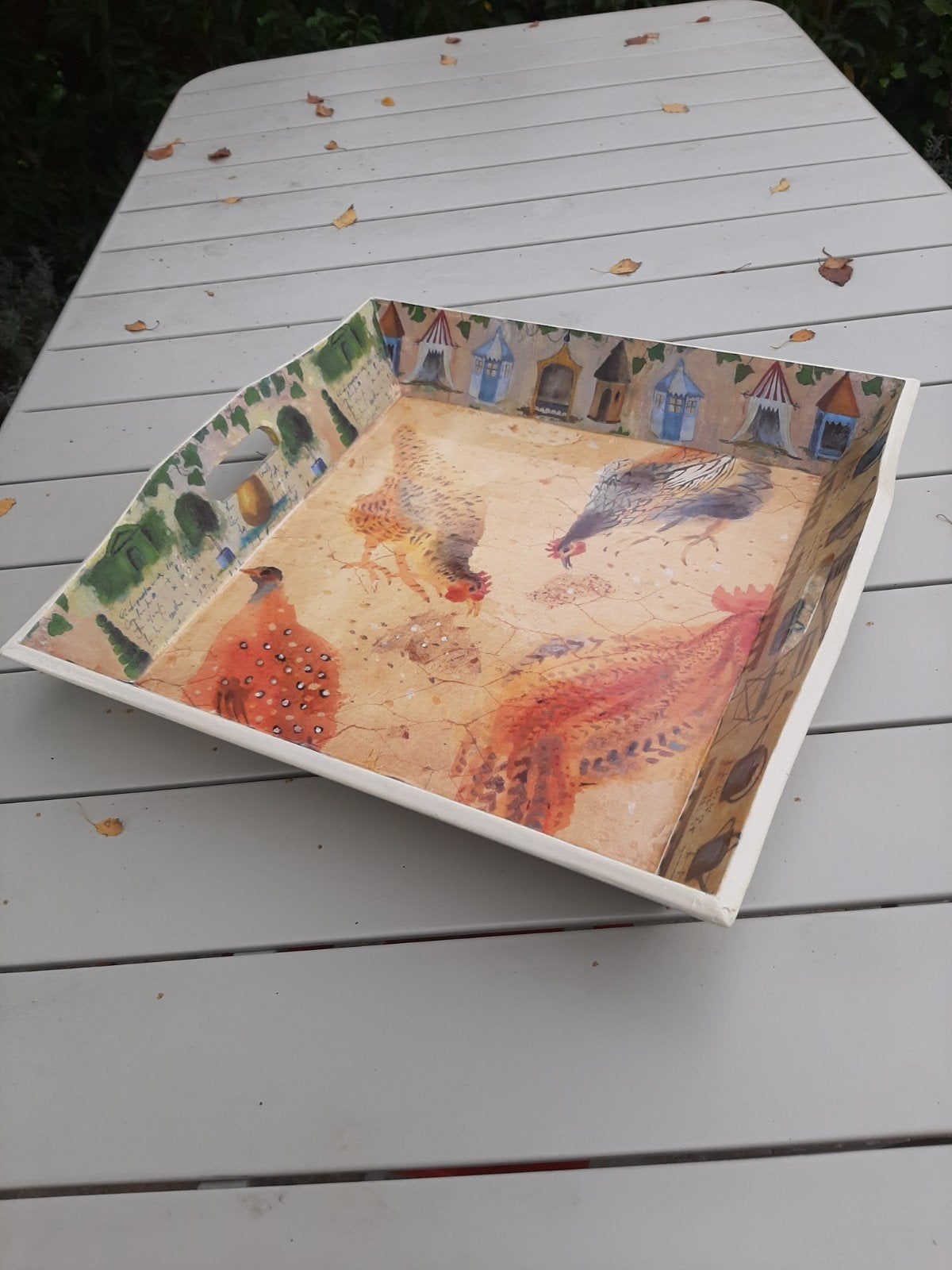 Oud dienblad met opstaande rand, Gebruikt, Vierkant, Ophalen of Verzenden, Dienblad