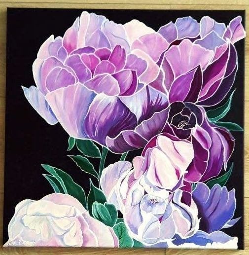 Nieuw handgeschilderd schilderij met pioenrozen, Antiek en Kunst, Kunst | Schilderijen | Klassiek, Bloemen, Acrylverf, Doek, Realistisch