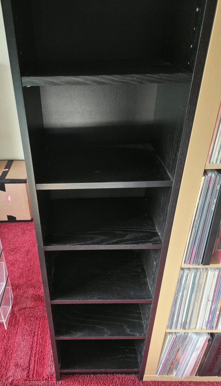 2x billy ikea kasten cd/dvd/boekenkast bruin/zwart, Ophalen, 150 discs of meer, Zo goed als nieuw, Hout