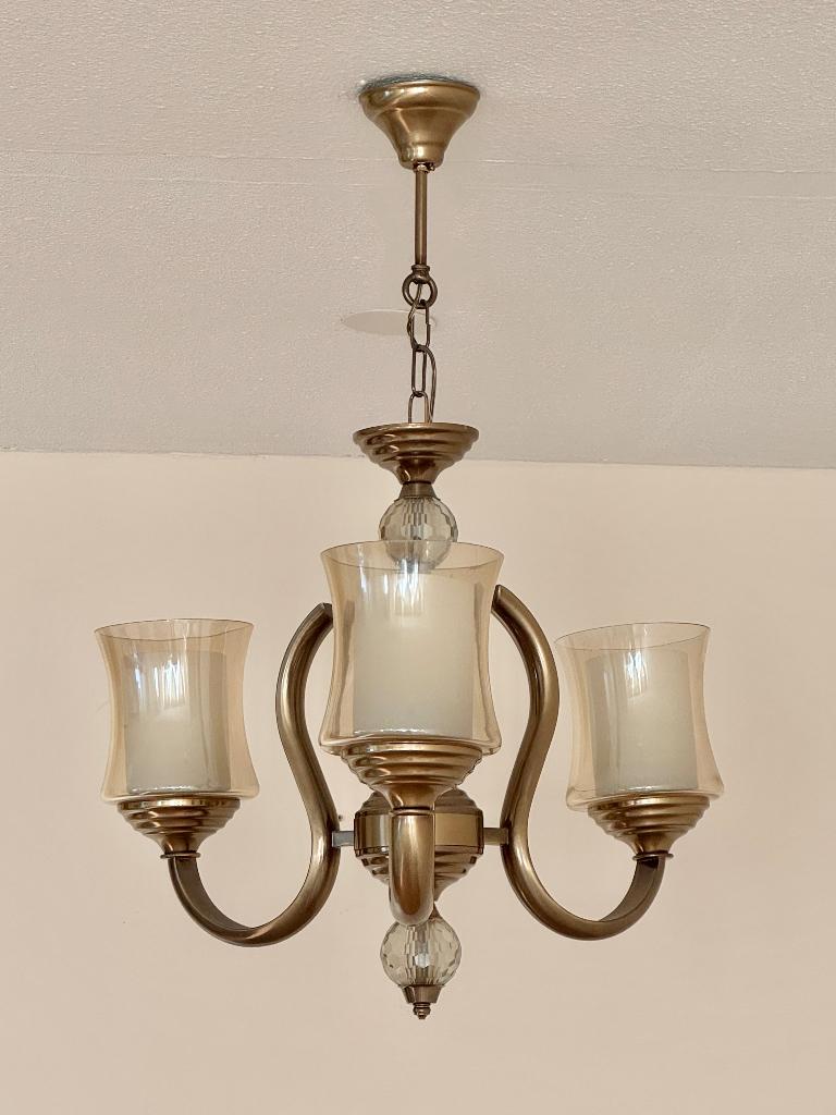 Klassieke 3-licht hanglamp, Ophalen of Verzenden, Zo goed als nieuw, Bronze, Minder dan 50 cm