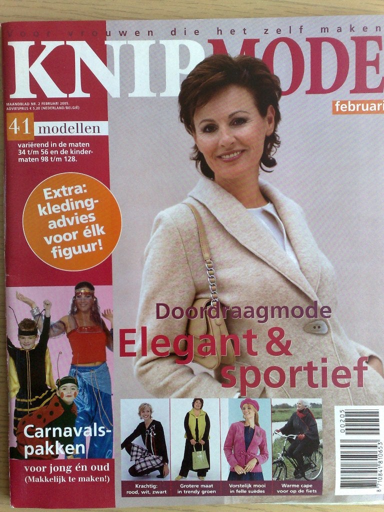 Knipmode februari 2005 , o. a. carnaval ,en grote maten, Hobby en Vrije tijd, Verzenden, Vrouw, Knipmode