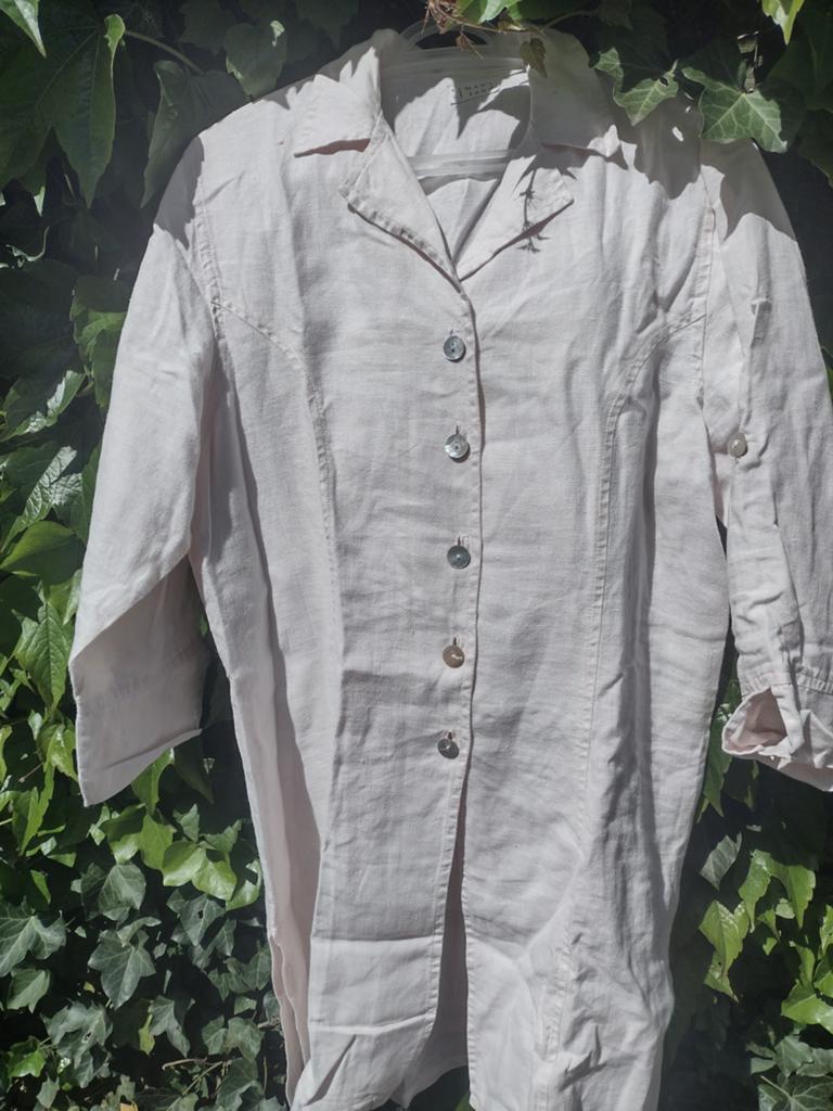 Lichtroze linnen blouse en broek set NOMAD 40-42, Maat 38/40 (M), Ophalen of Verzenden, Zo goed als nieuw, Driekwart