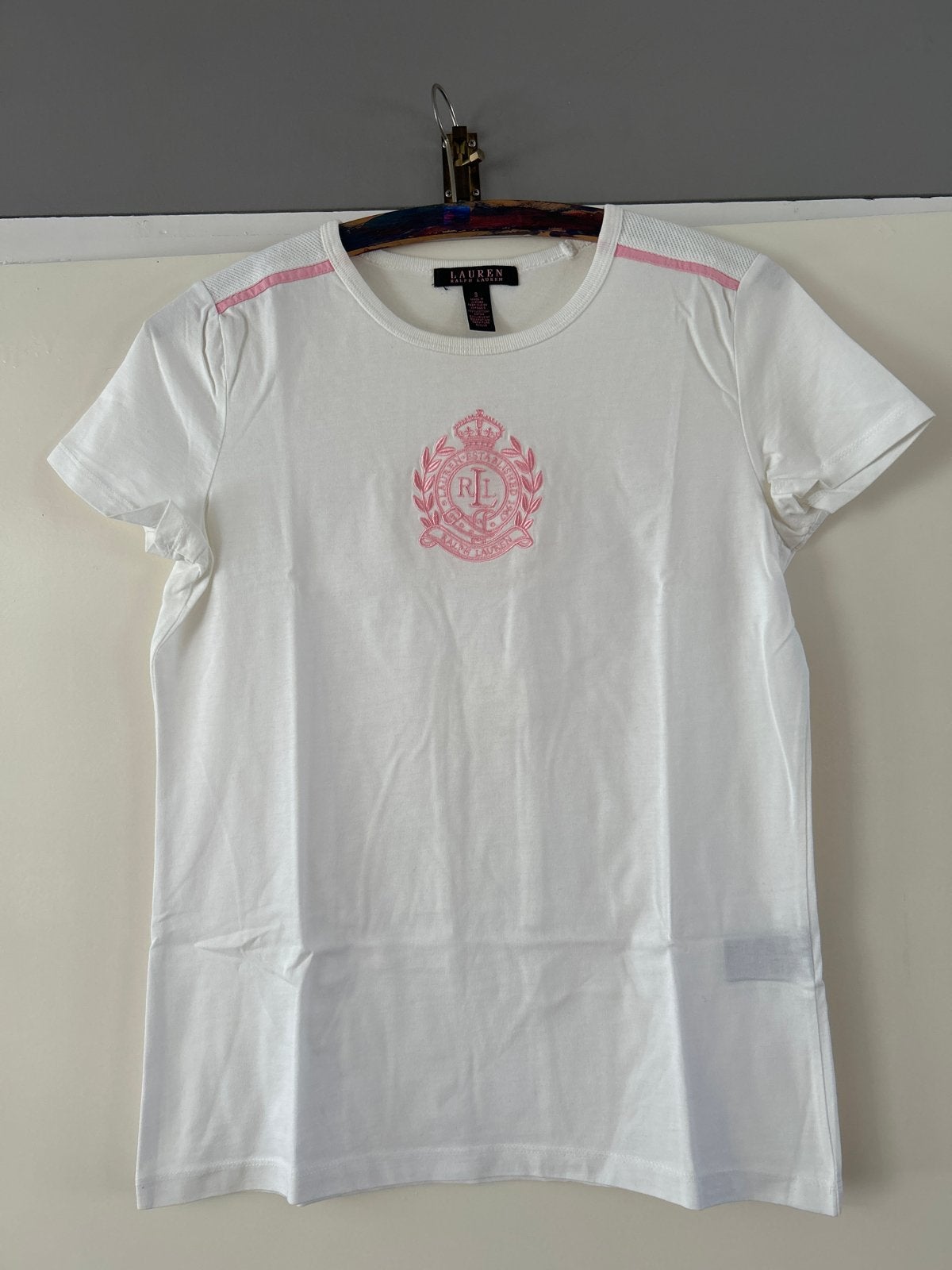 Ralph Lauren T-shirt wit met roze logo maar S, Wit, Ophalen of Verzenden, Zo goed als nieuw, Korte mouw