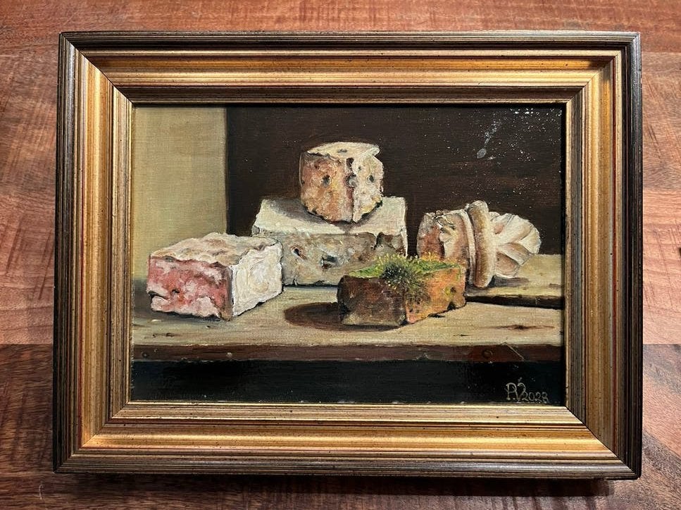 Olieverf Stilleven met diverse stenen, gesigneerd, Ophalen, Paneel, Stilleven, Gesigneerd