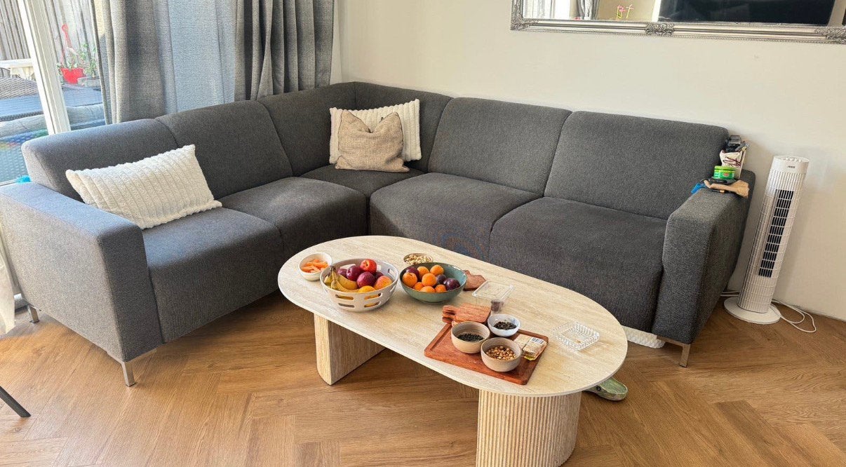 Grijze hoekbank 260x240 cm, Ophalen, Zo goed als nieuw, 150 cm of meer, 200 tot 250 cm