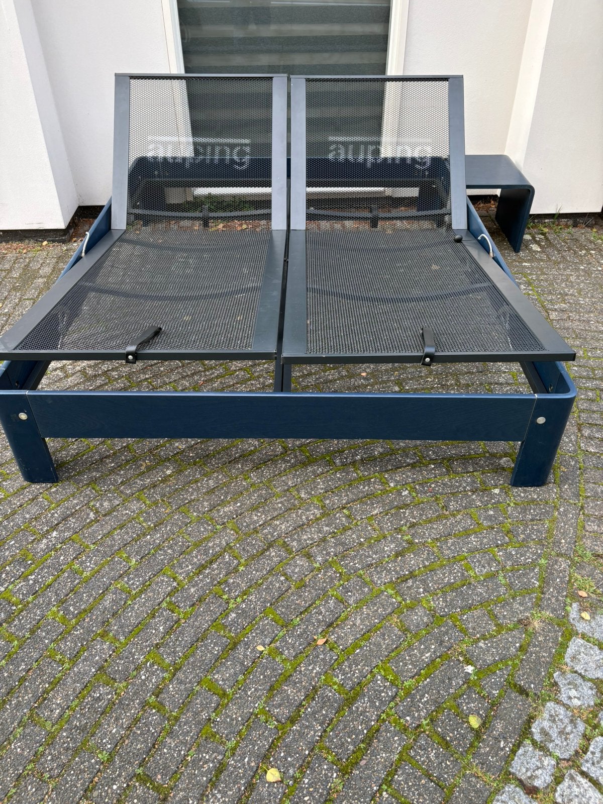 Te koop Auping auronde  160x200  34.5 cm hoog blauw beits, Ophalen of Verzenden, Huis en Inrichting