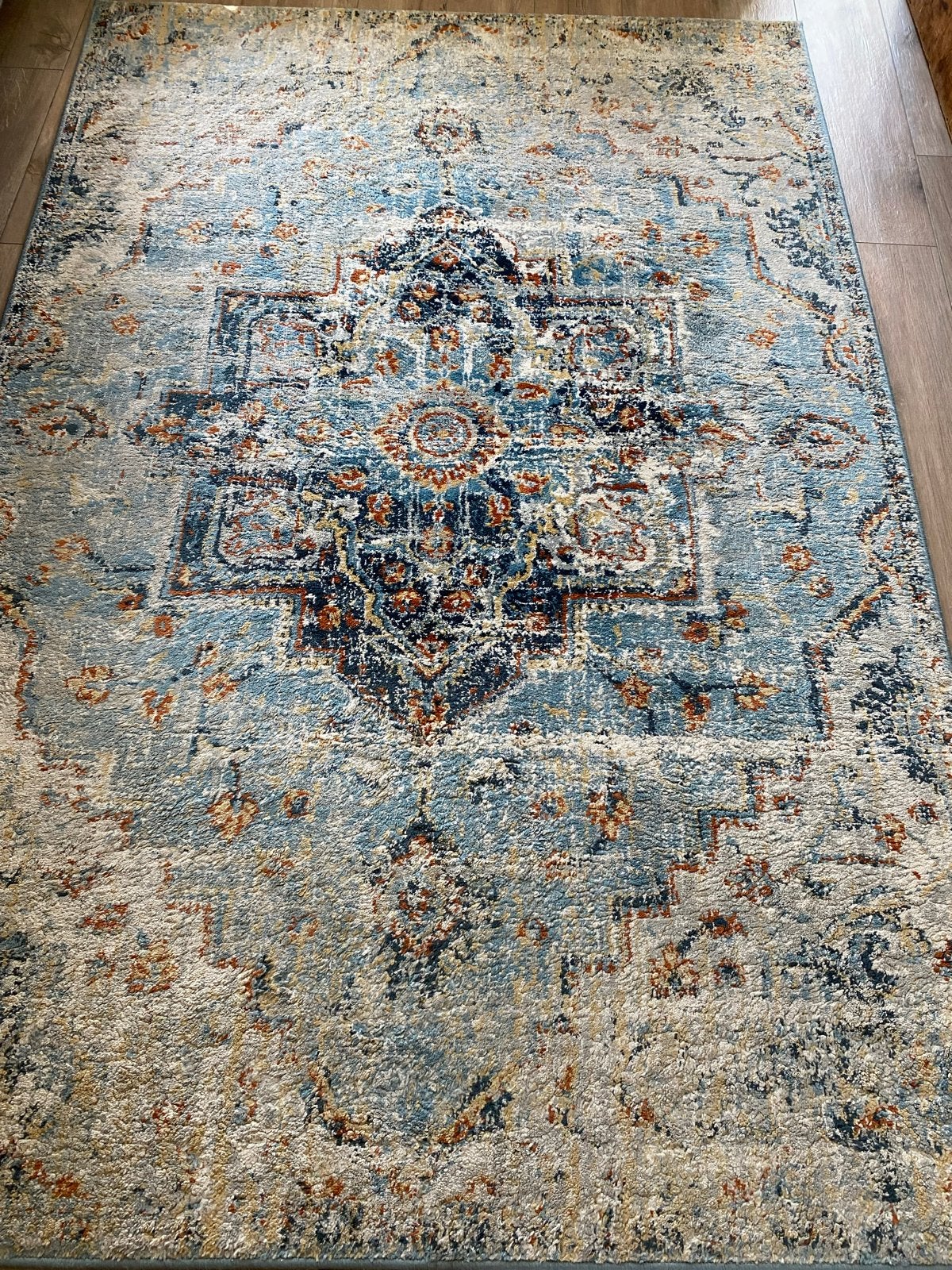 IKEA OVERLUND Vloerkleed - Blauw/Beige/Oranje, Huis en Inrichting, Stoffering | Tapijten en Kleden, Ophalen, Blauw, 150 tot 200 cm