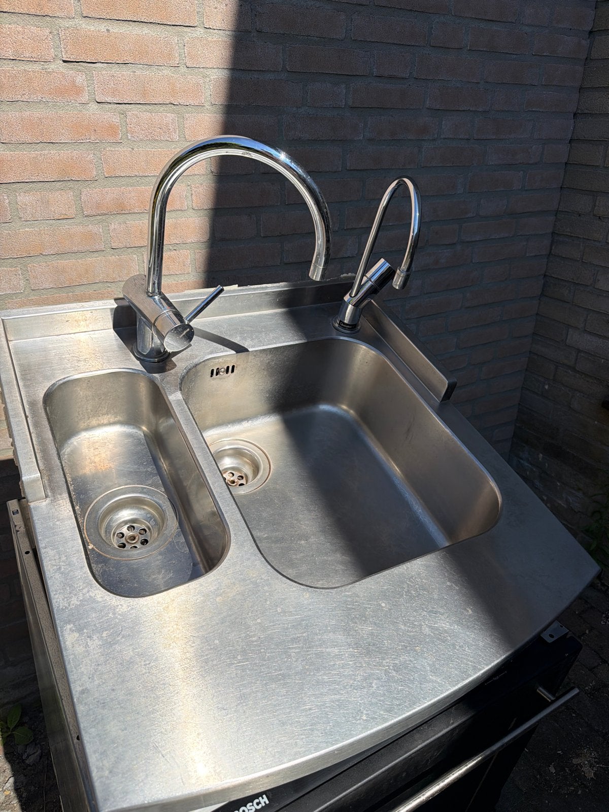 Quooker met dubbele spoelbak en afgeknipt snoer, Ophalen, Zilver, Metaal, Overige merken