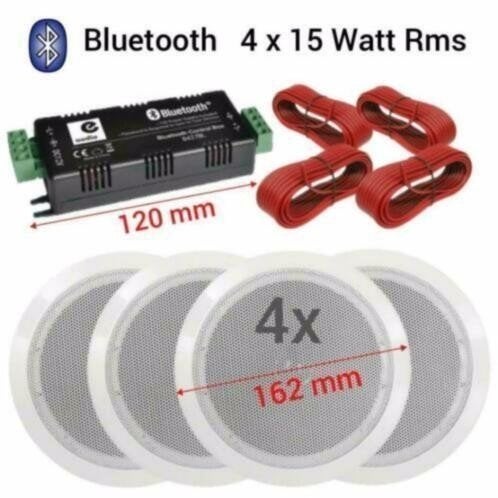 Bluetooth plafond inbouw luidspreker set wit 4x 16,5Cm 80Wat