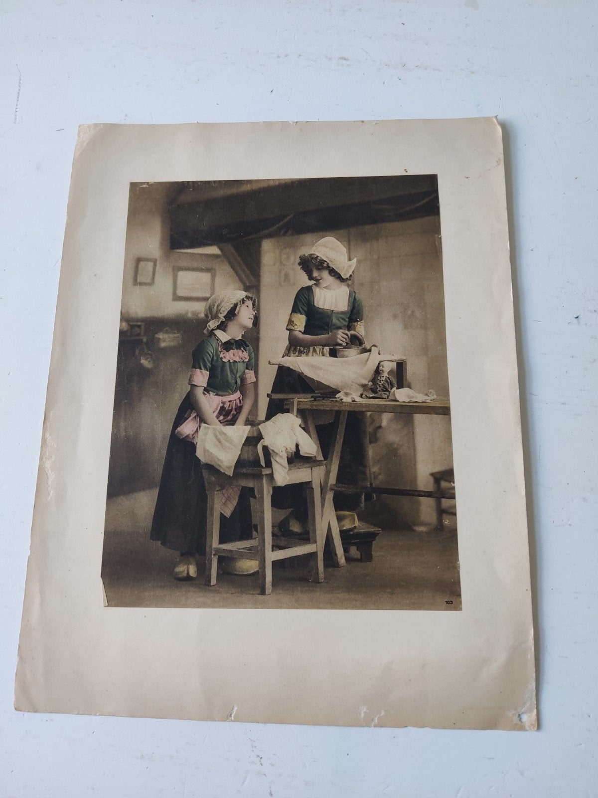 Ingekleurde vintage prent, Ophalen of Verzenden, Voor 1940, Gebruikt