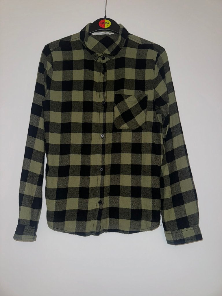 H&M blouse overhemd geblokte blouse groen 152, Verzenden, Zo goed als nieuw, Jongen, Overhemd of Blouse