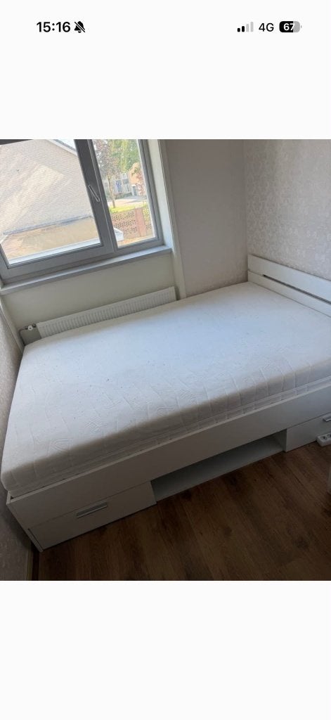 GRATIS Bed 140cm, Ophalen, Gebruikt, Eenpersoons, Wit