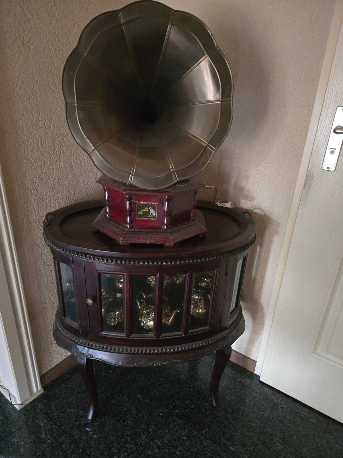 Antieke Grammofoon met Kastje - 'His Master's Voice', Antiek en Kunst, Ophalen