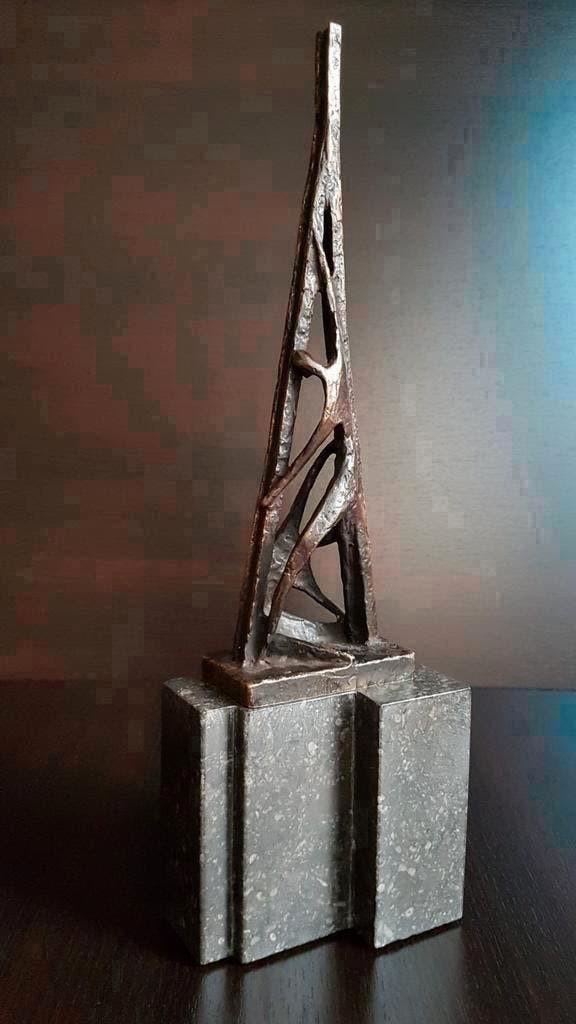 Brons beeld Abstract mensen in kwantum driehoek, Bronzen Art, Ophalen of Verzenden, Brons