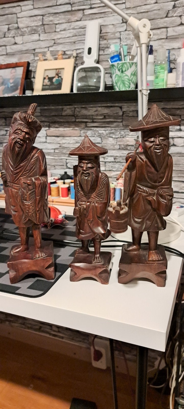 Set van 3 handgesneden houten beelden, Aziatische stijl, Ophalen, Azië, Hout