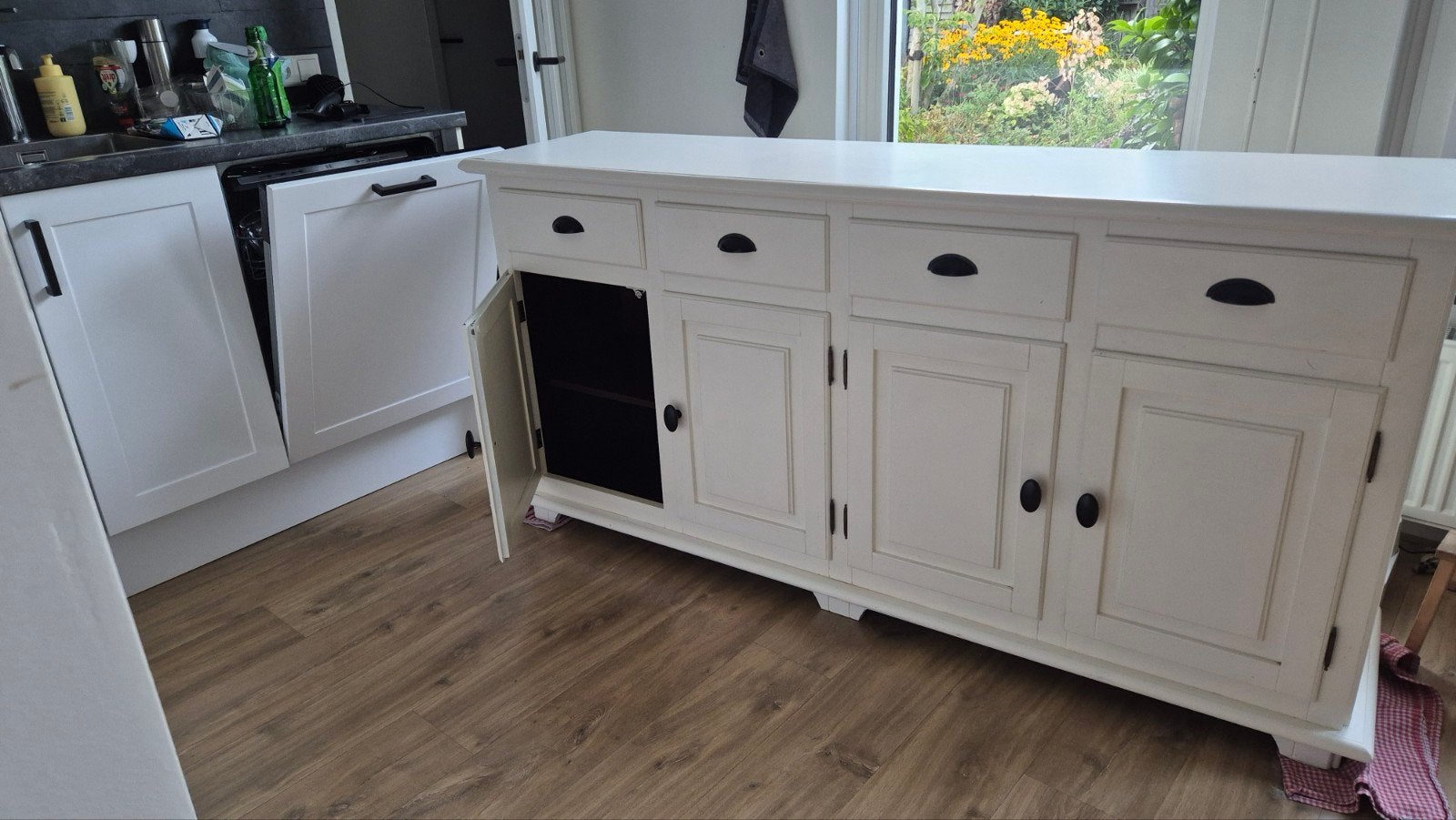 Wit dressoir met 4 lades en 4 deuren - veel opbergruimte, Huis en Inrichting, Kasten | Dressoirs, Ophalen, Gebruikt, 150 tot 200 cm