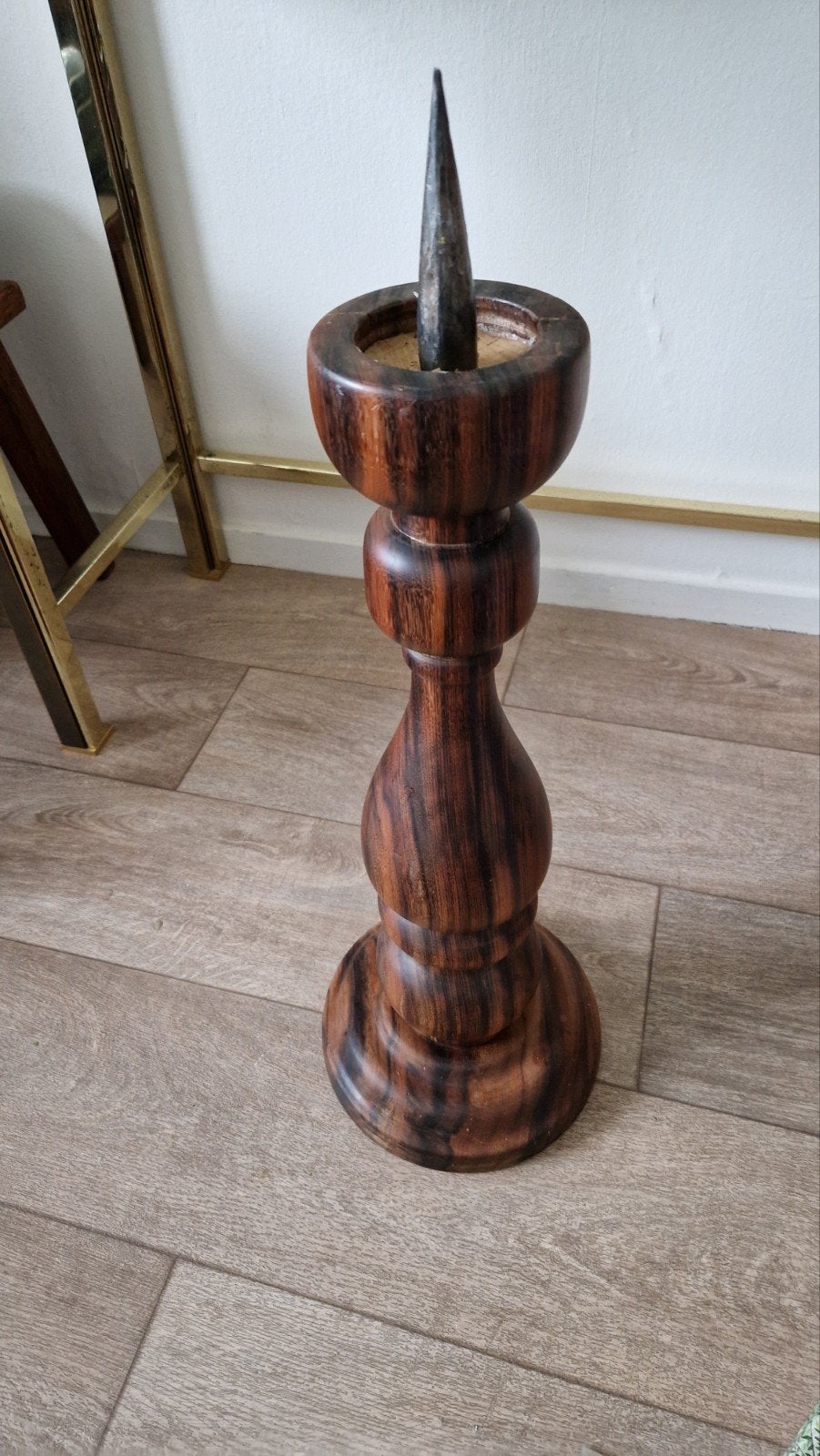 Houten kandelaar 68cm inclusief punt, Antiek en Kunst, Ophalen