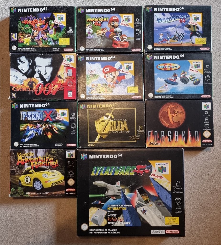 NINTENDO 64, 11 BOXED GAMES, 4 CONTROLLERS, RUMBLE PAK, Ophalen of Verzenden, Gebruikt, Met 3 controllers of meer, Met games