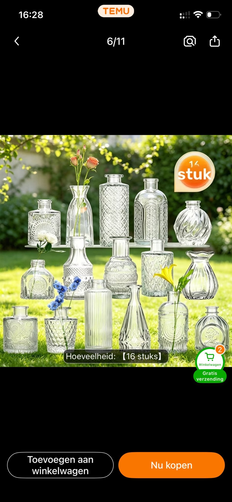 16 Mini Glazen Vazen Set - Diverse Ontwerpen & Maten, Ophalen, Met patroon/structuur, Transparant, Nieuw