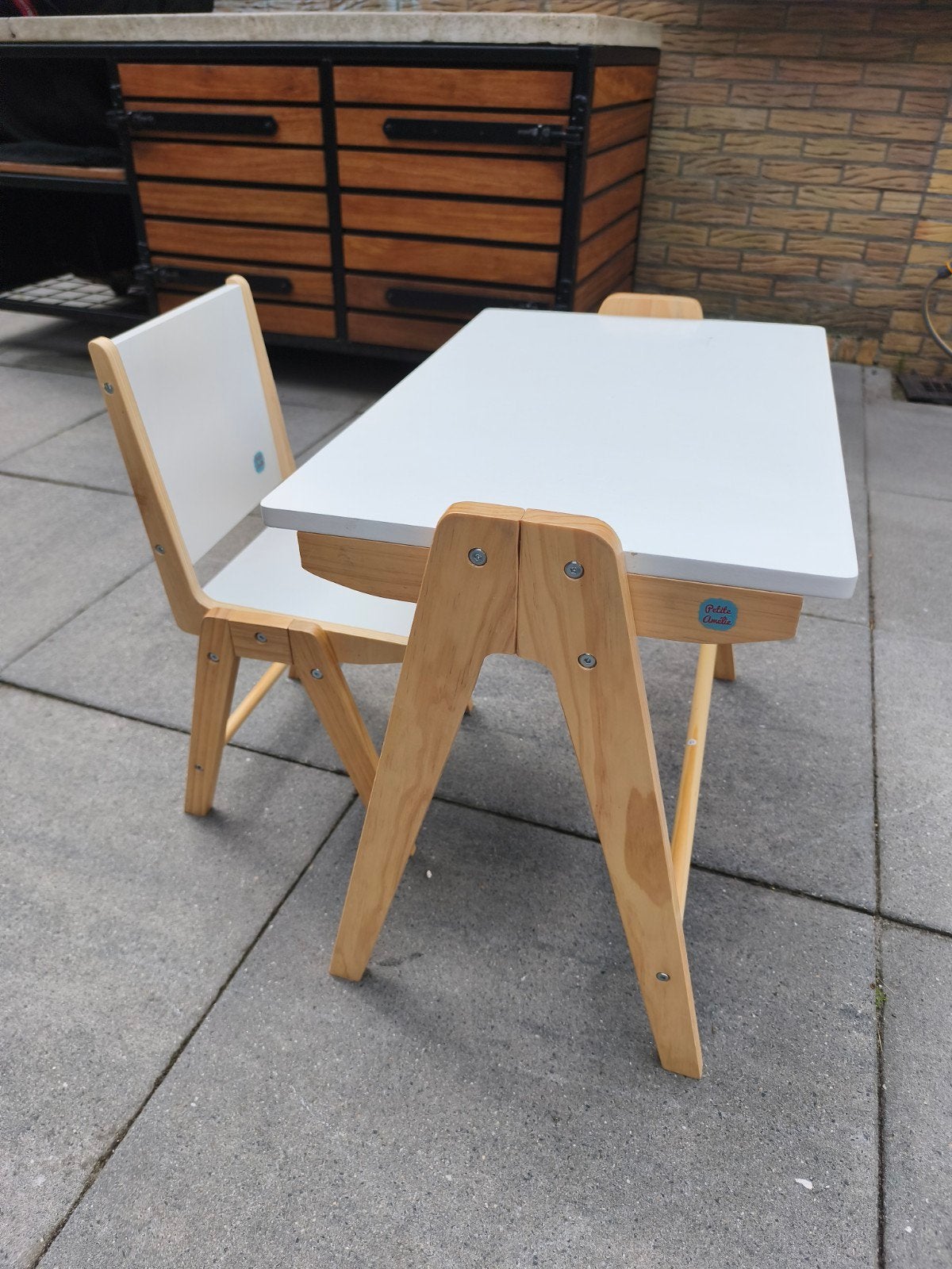 Kinderbureau met stoel - Wit en Hout, Ophalen of Verzenden, Zo goed als nieuw, Tafel(s) en Stoel(en)