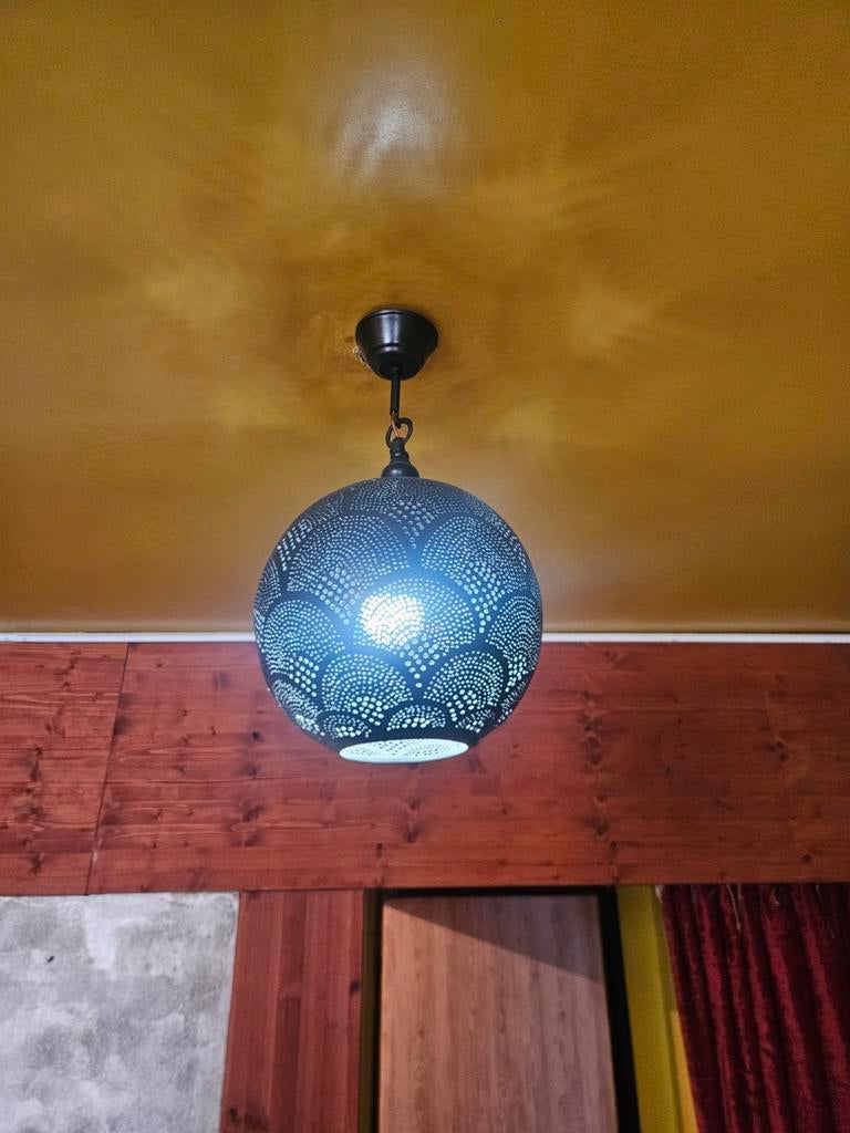 Oosterse hanglamp met sfeervol lichtpatroon, Ophalen of Verzenden, Zo goed als nieuw, Metaal, Oosters, Boheems,Bohemian
