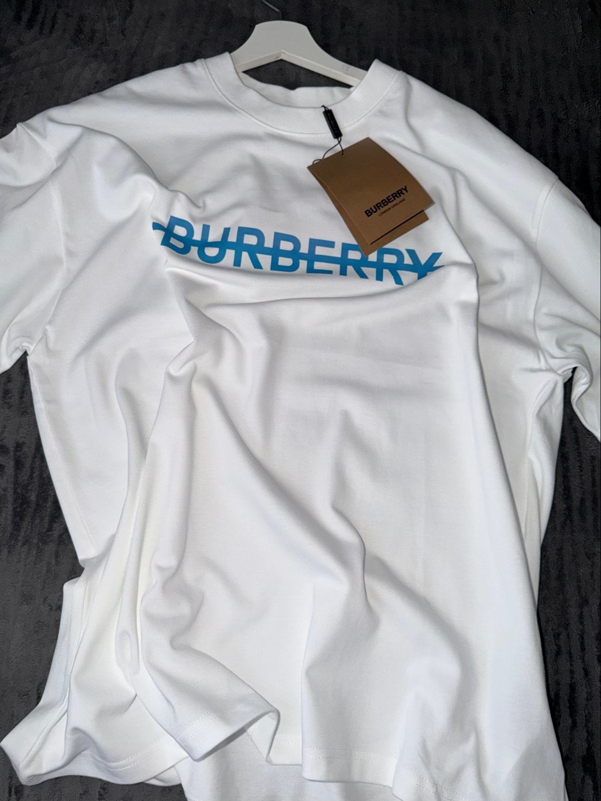 Burberry T-shirt Wit met Blauw Logo, Ophalen of Verzenden, Nieuw, Maat 52/54 (L), Wit