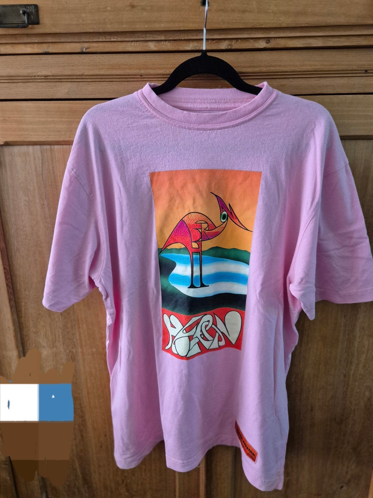 Heron Preston T-shirt Roze met Flamingo Print Maat L, Ophalen of Verzenden, Zo goed als nieuw, Roze