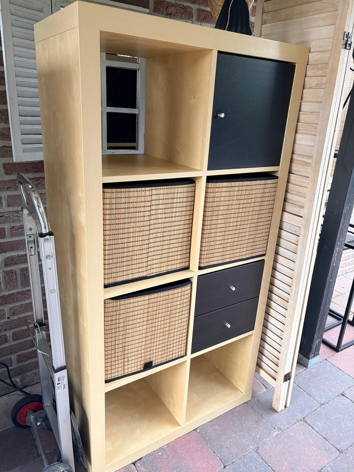 IKEA Kallax kast 8 vakken met mandjes en laatjes, Gebruikt, Met lade(s), 150 tot 200 cm, 25 tot 50 cm