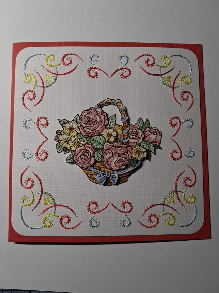 Geborduurde kaart mand met bloemen (1), Ophalen of Verzenden, Overige thema's