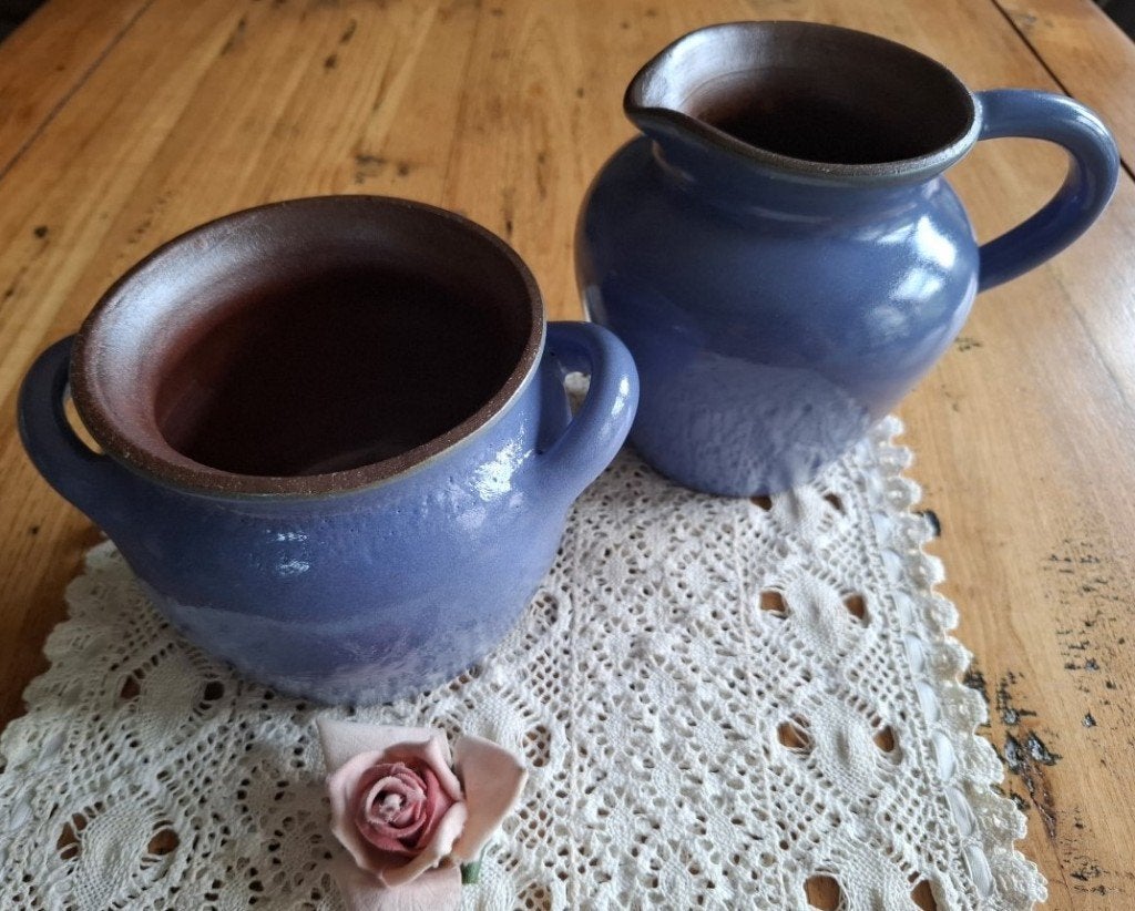 Blauwe Franse potterie kan en pot, Ophalen of Verzenden
