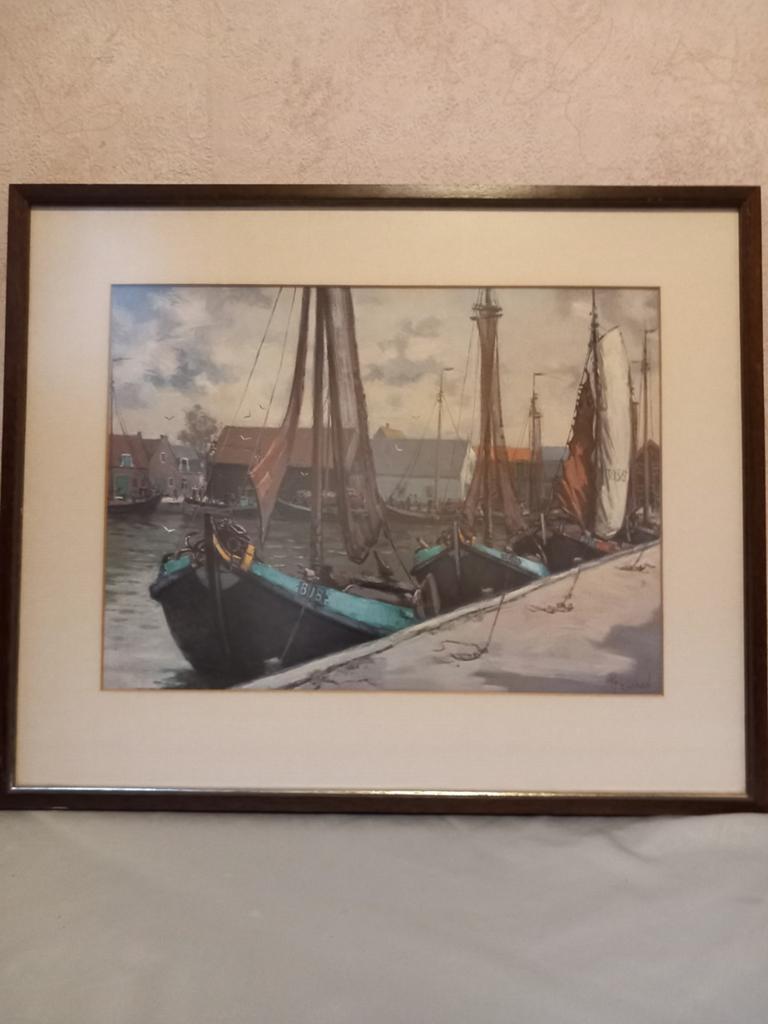 Klaas Zwaan 1922- 1998 havengezicht Bunschoten Spakenburg, Antiek en Kunst, Kunst | Schilderijen | Klassiek, Ophalen