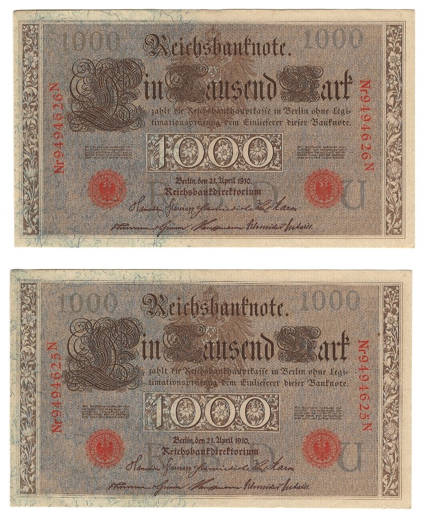 Oud biljet reichsbanknote 1000 mark, Ophalen, Duitsland, Los biljet