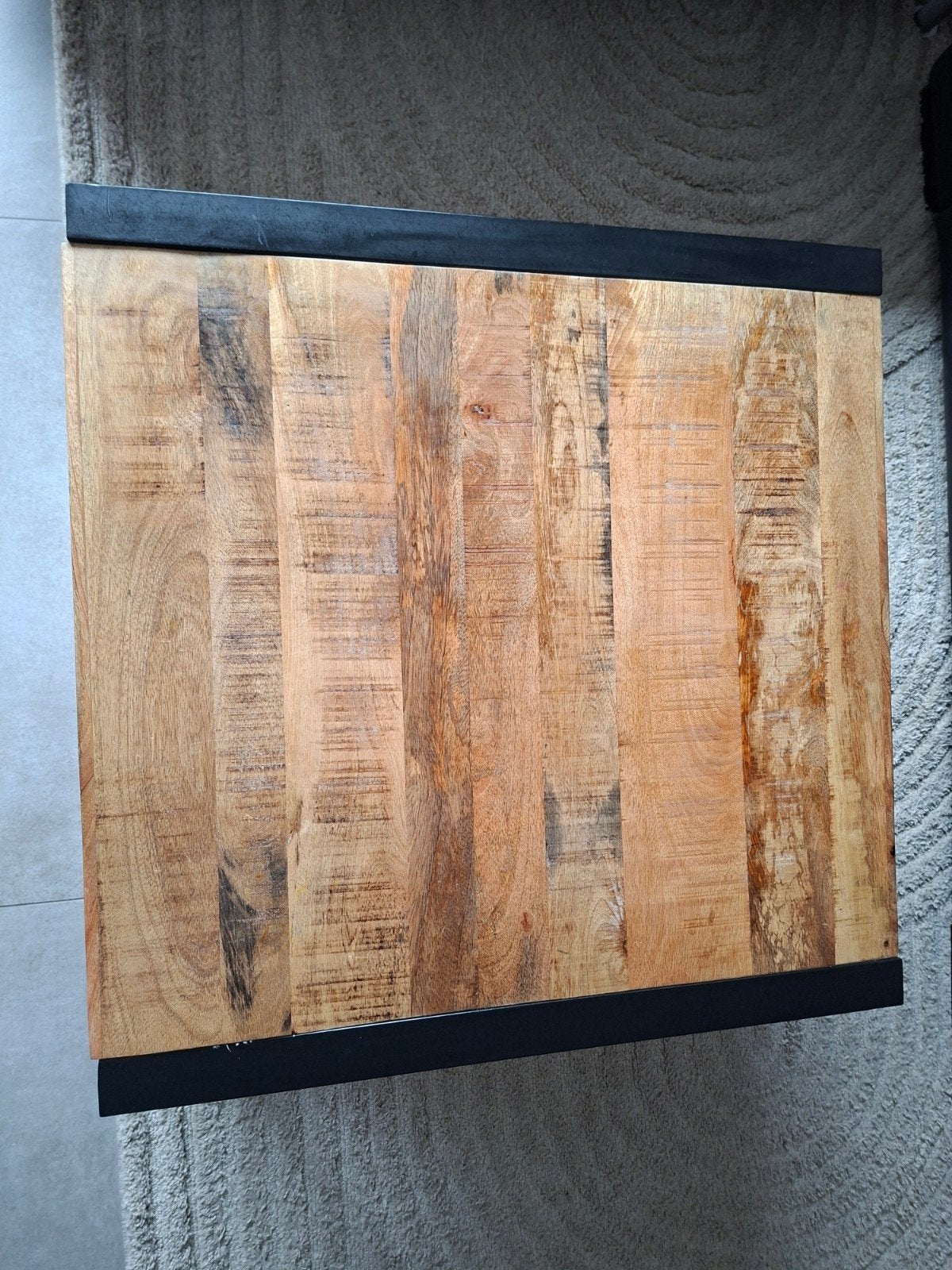 Salontafel van mangohout en metaal met 2 bladen, 50 – 75, Gebruikt, 50 tot 100 cm, Vierkant