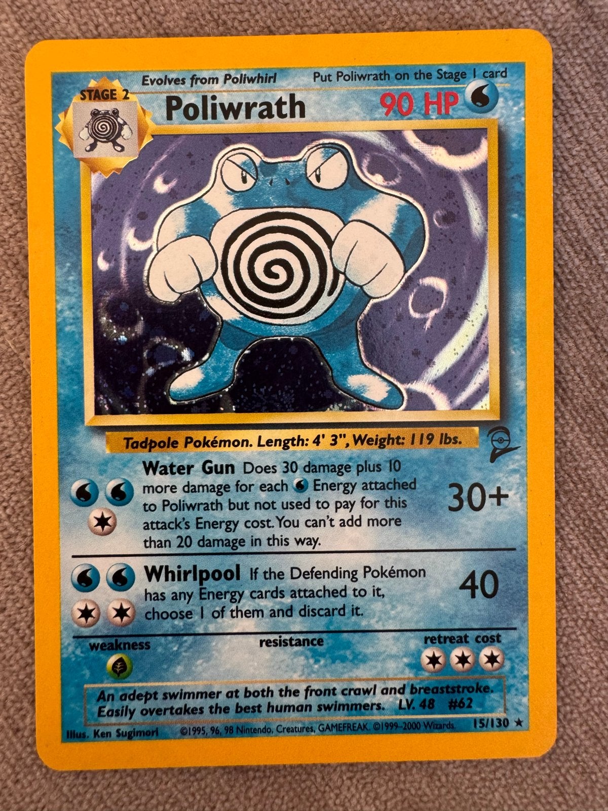 Pokémon Kaart: Poliwrath 15/130 Holo Rare (Base Set 2), Hobby en Vrije tijd, Ophalen of Verzenden, Losse kaart, Foil