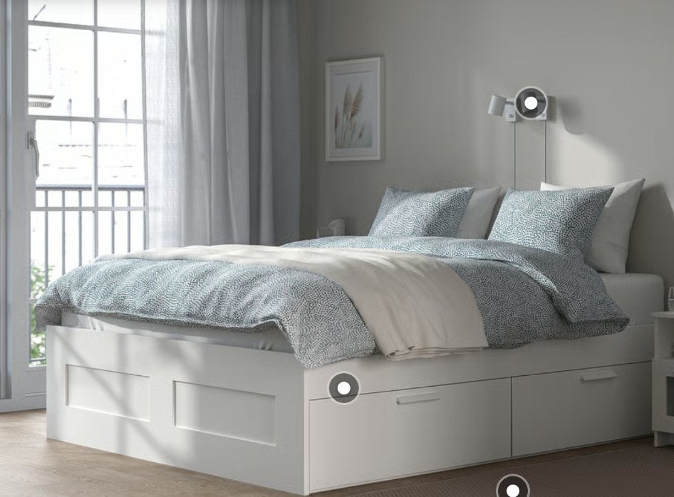 IKEA BRIMNES Bed + Mattress, Wit, Tweepersoons, Ophalen of Verzenden, Zo goed als nieuw