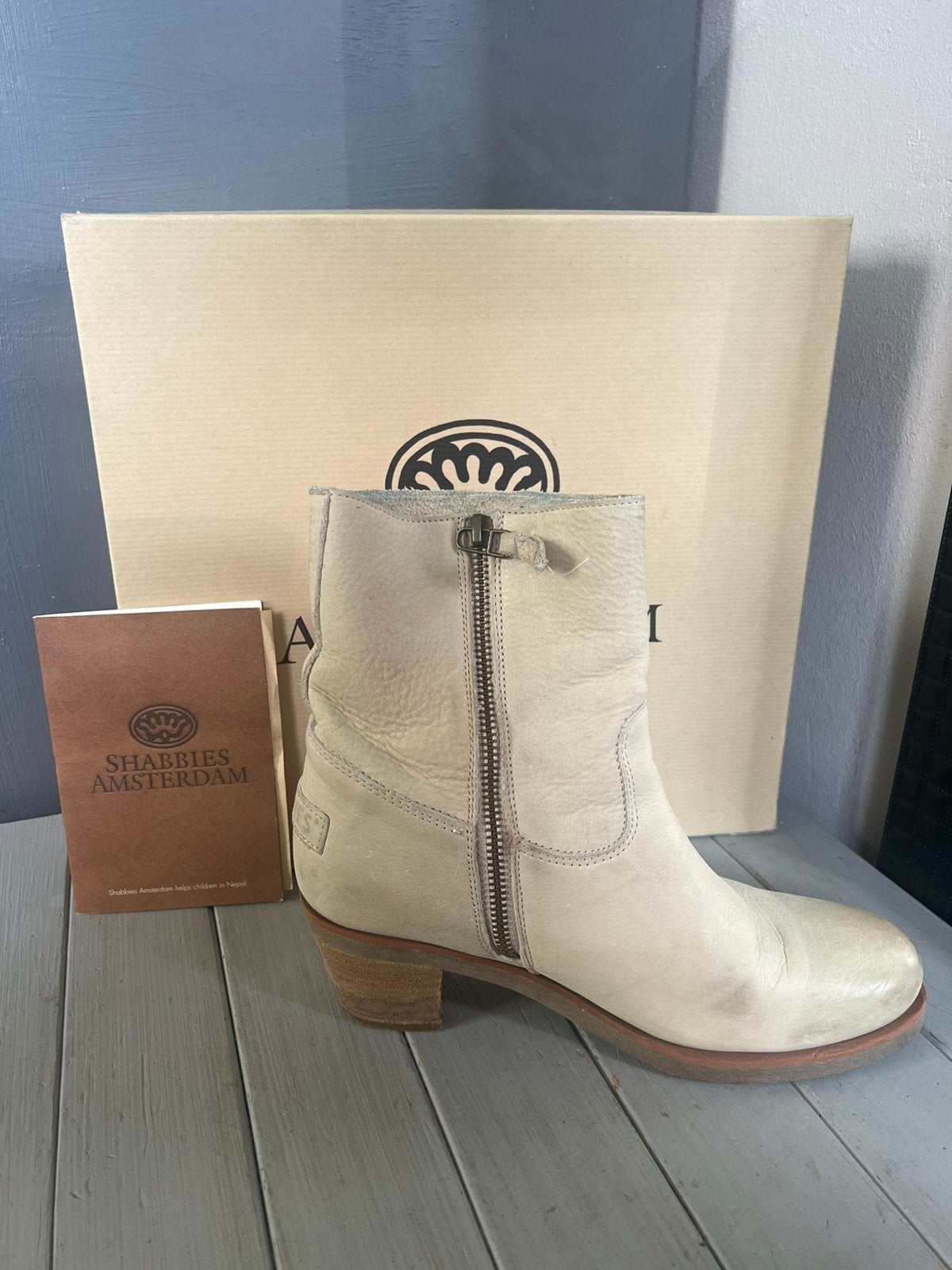 Shabbies Amsterdam beige leren lage laars booty maat 39, Shabbies Amsterdam, Beige, Lage of Enkellaarzen, Ophalen of Verzenden