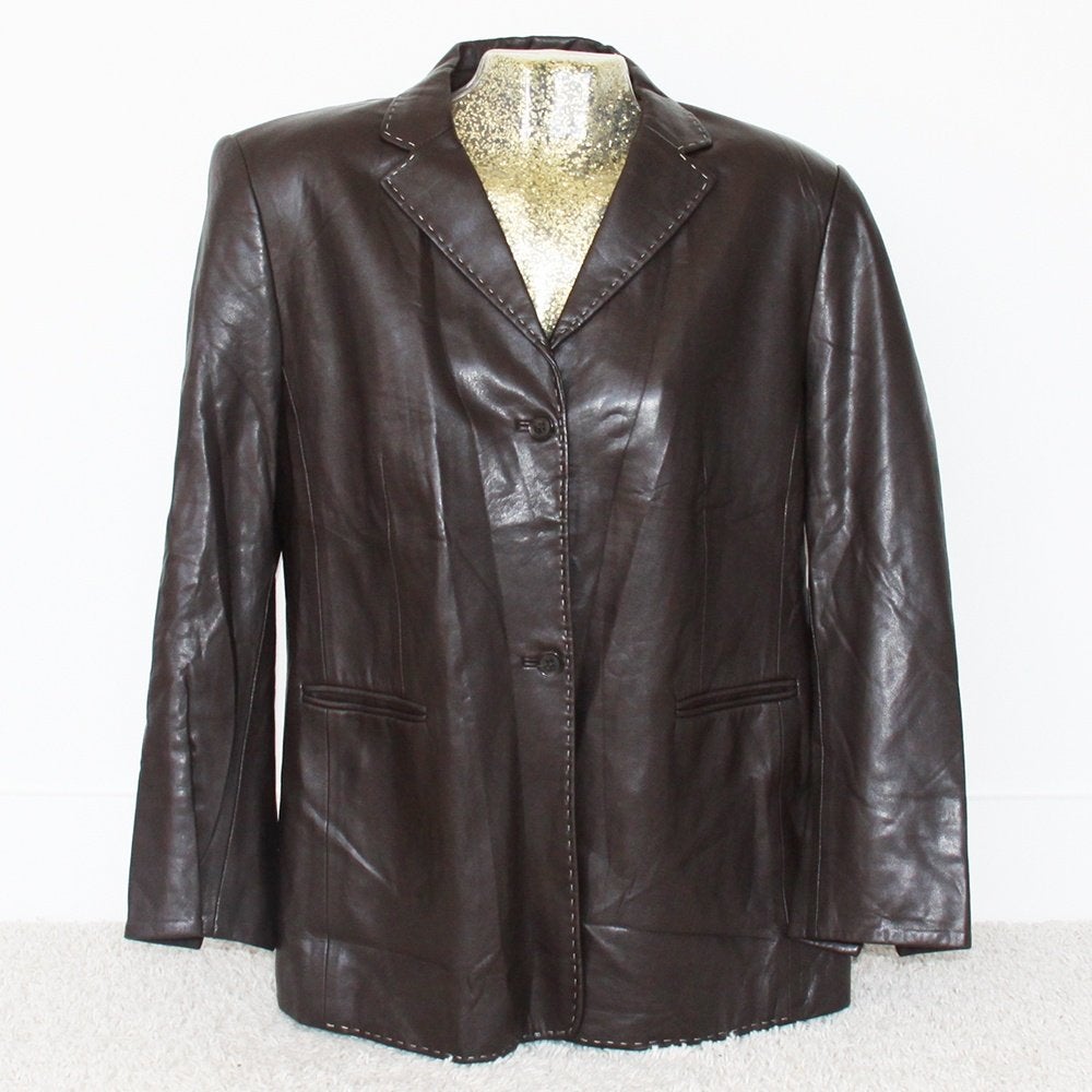 Zeer Mooie Zachte Leather Look Hauber Jas (Maat 44) € 25,-, Bruin, Hauber, Maat 42/44 (L), Ophalen of Verzenden