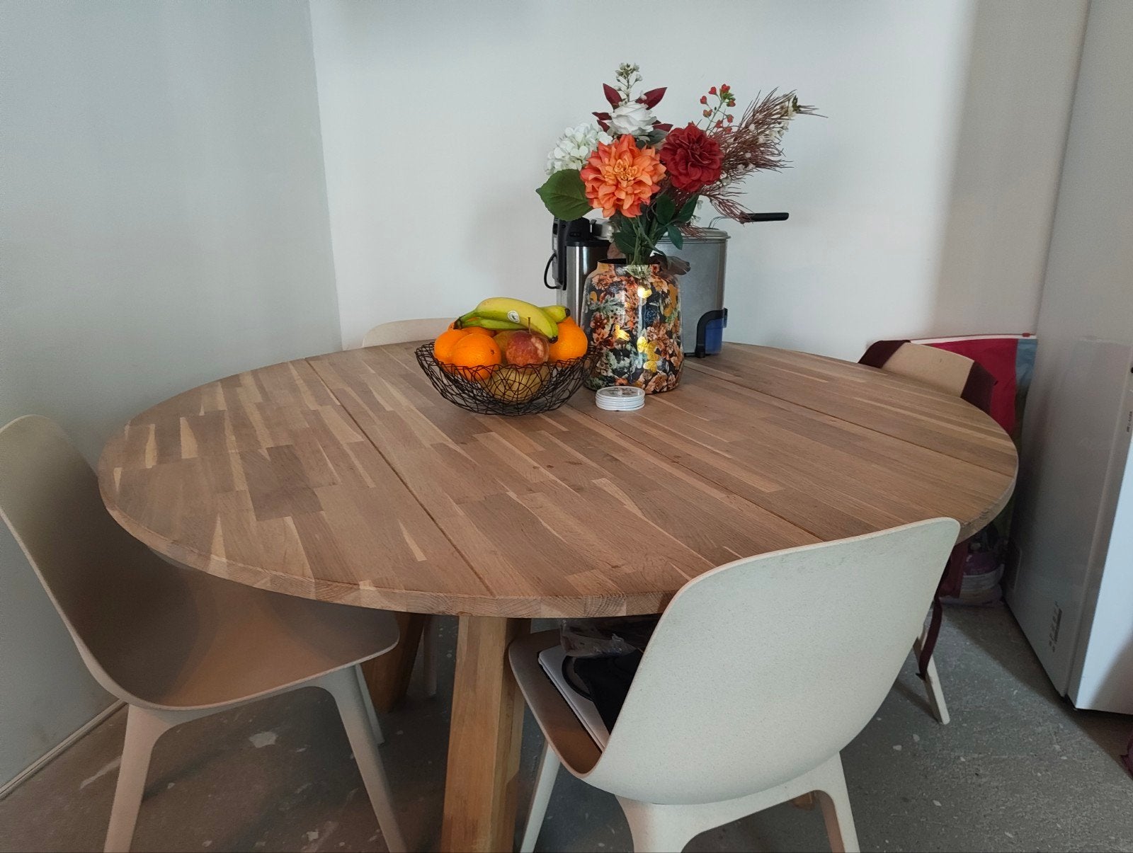 Massief eikenhouten eetkamertafel, rond, 150cm, Huis en Inrichting, Ophalen, Gebruikt, 100 tot 150 cm, 100 tot 150 cm