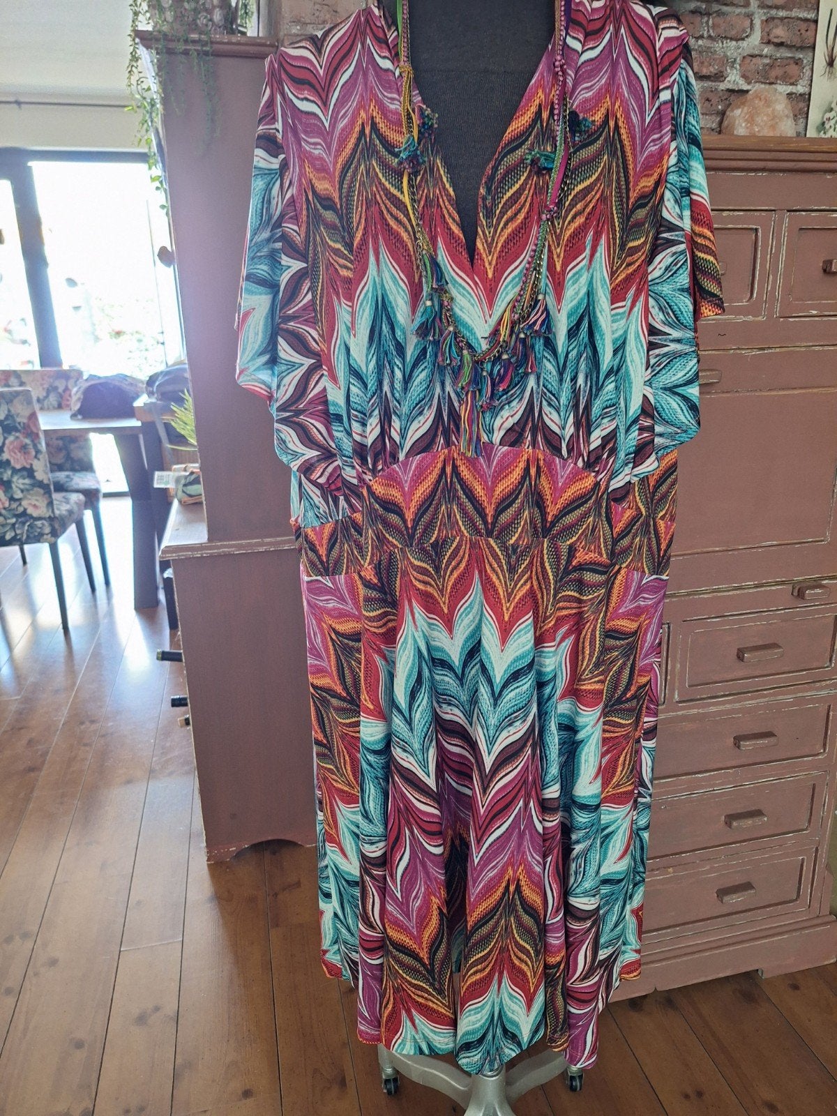 Jurk kreukvrij stretch   54 56 58, Kleding | Dames, Grote Maten, Ophalen of Verzenden, Zo goed als nieuw, Meerkleurig, Jurk