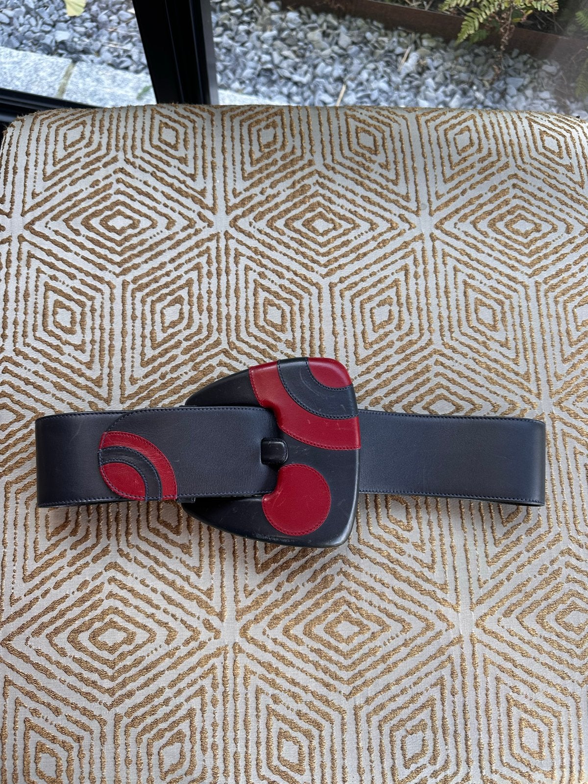 Vintage Gucci Tailleriem Jaren '80 - Blauw/Rood Leer (Uniek!, Kleding | Dames, 5 cm of meer, Verzenden, Echt leder, Tailleriem