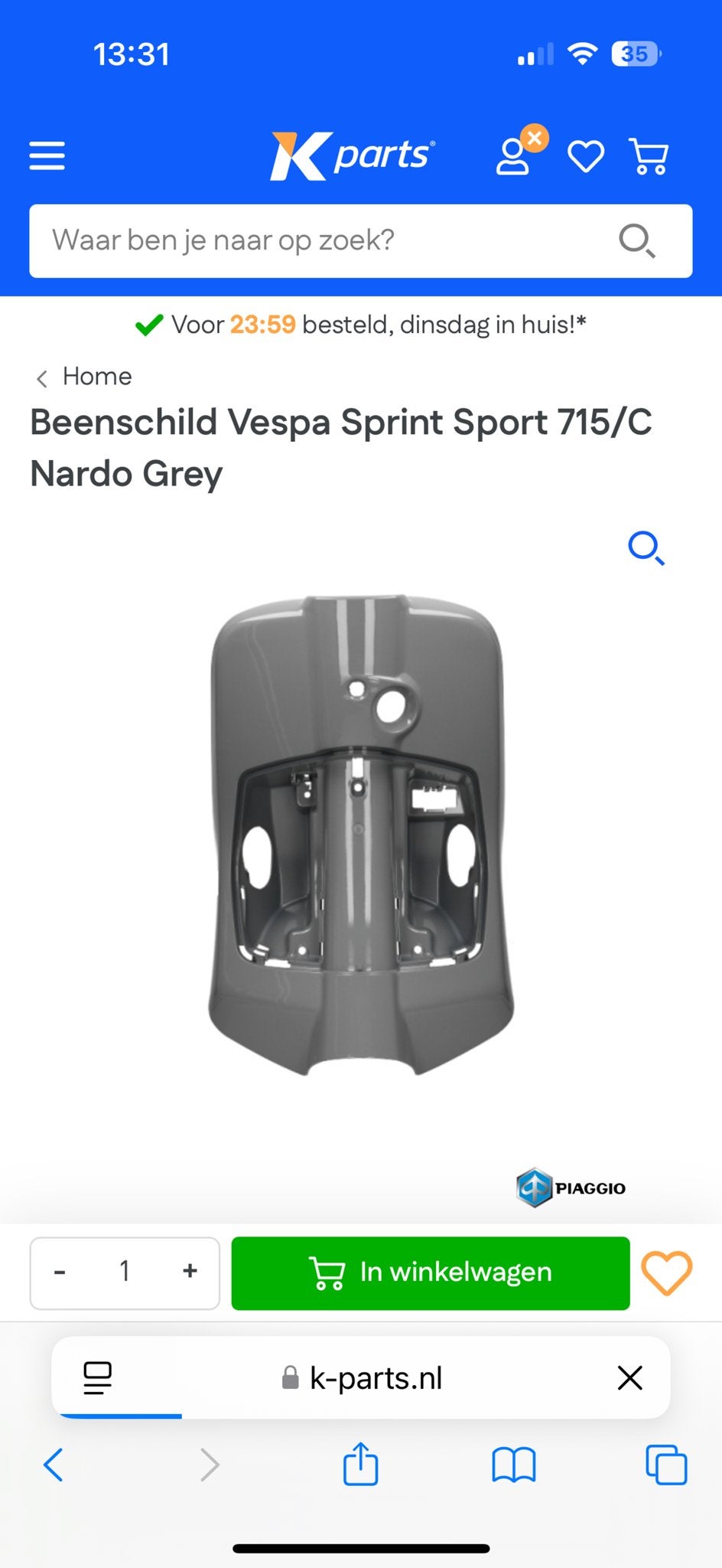 Nardo Grijs Beenschild AGM VX50 - Nieuw, Fietsen en Brommers, Brommeronderdelen | Scooters, Ophalen of Verzenden, Nieuw, Kap, Overige merken