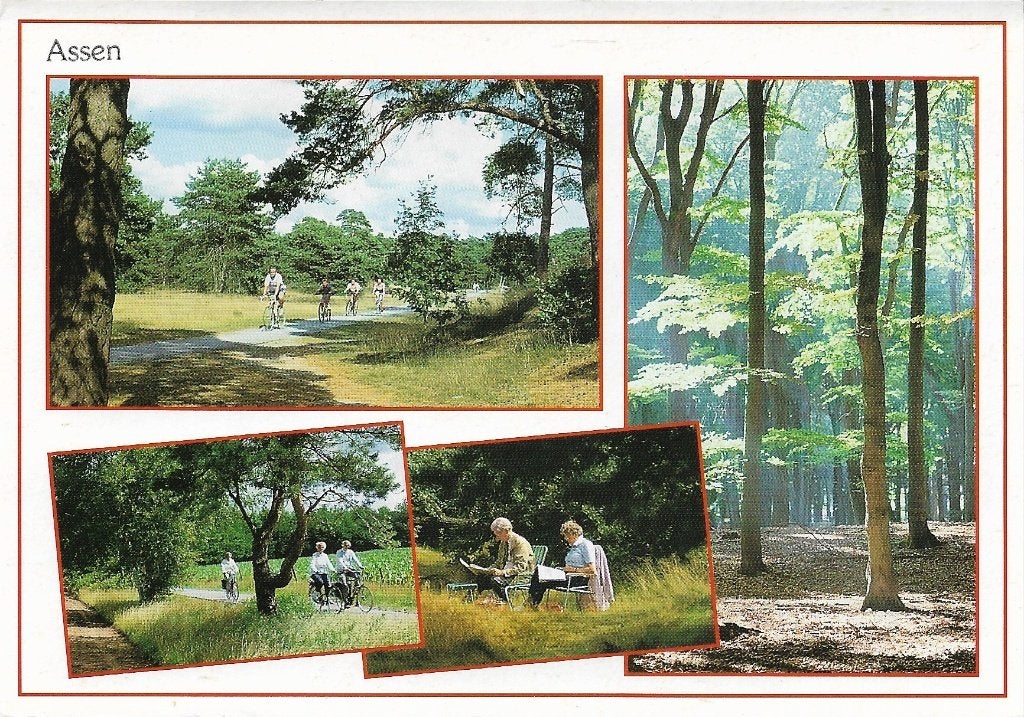 Ansichtkaart  	Assen	4-luik	Fietsen, Verzamelen, Verzenden, 1980 tot heden, Gelopen, Drenthe
