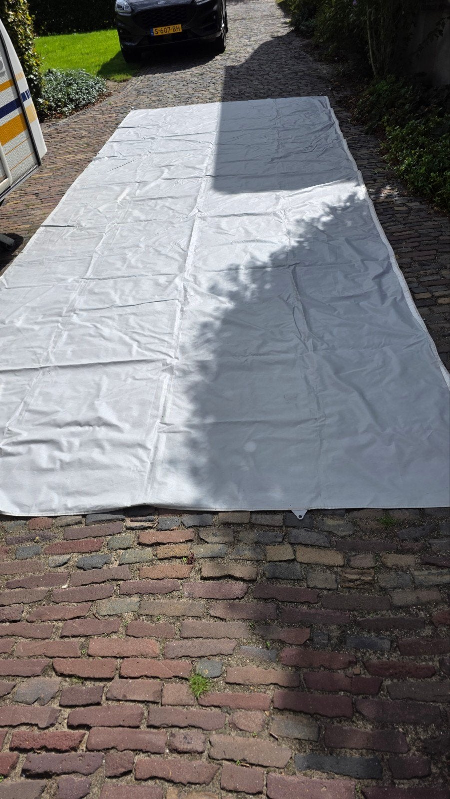 Caravanluifel met tentstokken in draagzak, Ophalen of Verzenden, Gebruikt, Polyester