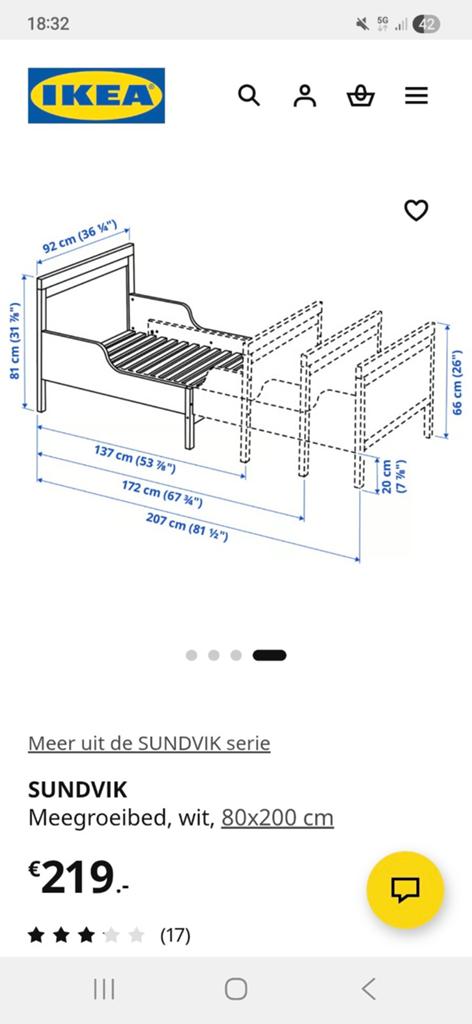 IKEA Sundvik meegroeibed wit 80x200 cm (zonder lattenbodem), Ophalen