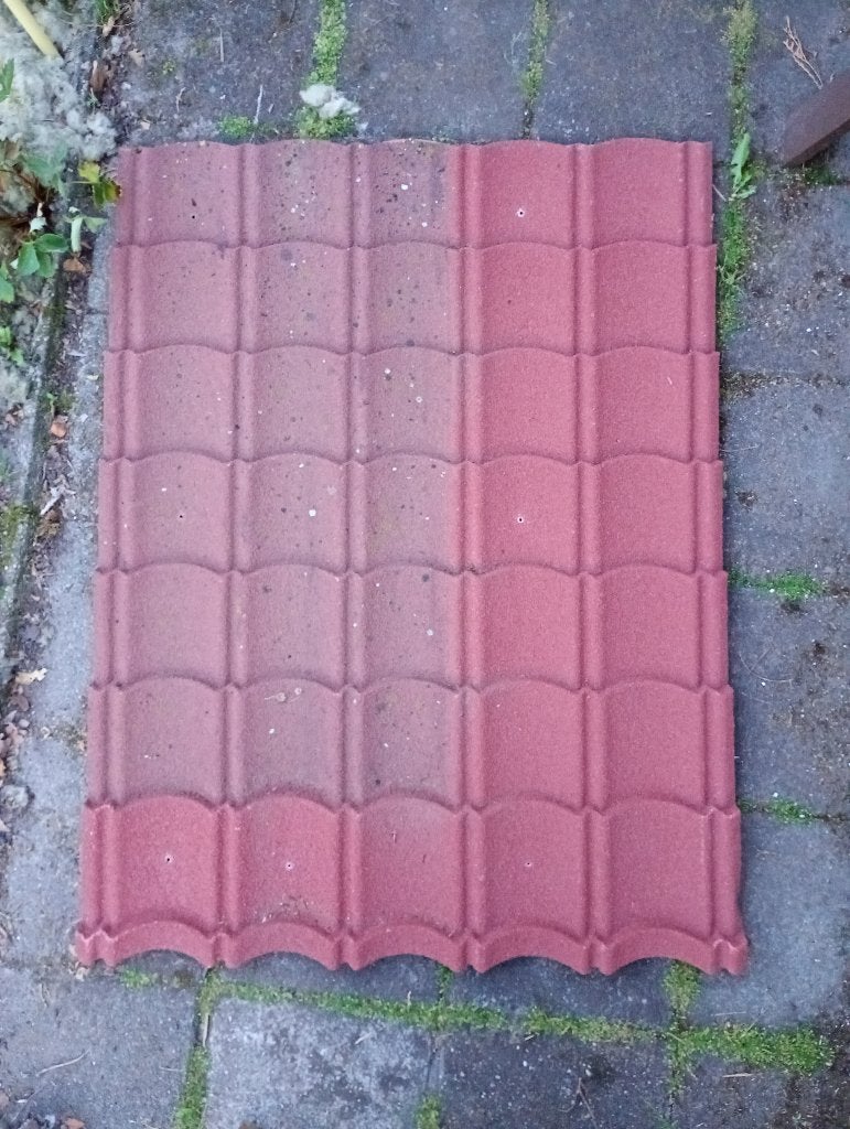 Rode metalen Aquaplan dakpanplaten, windveren en nokstukken, Gebruikt, 15 m² of meer, Metaal, Rood