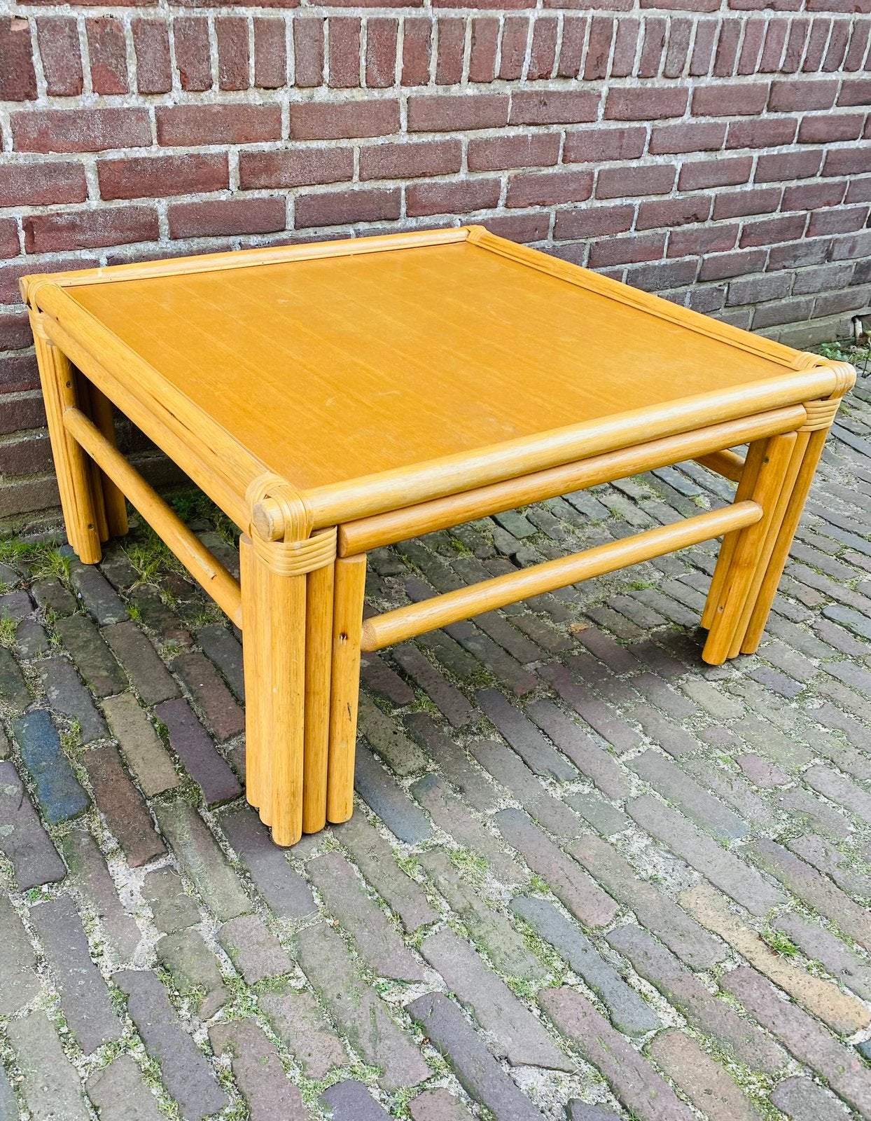 Rotan vierkante salontafel , jaren 80, Ophalen, Huis en Inrichting