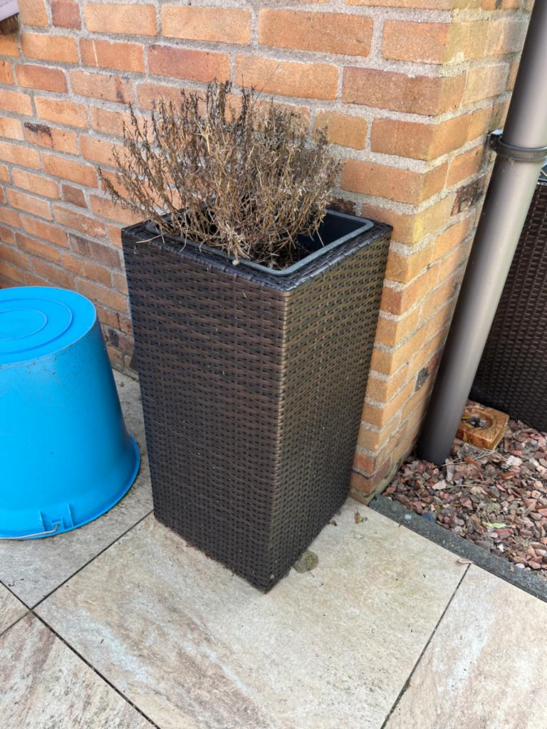 6 rotan stijl bloempotten, diverse maten, Tuin en Terras, Bloembakken en Plantenbakken, Ophalen, Kunststof, Minder dan 60 cm, Vierkant