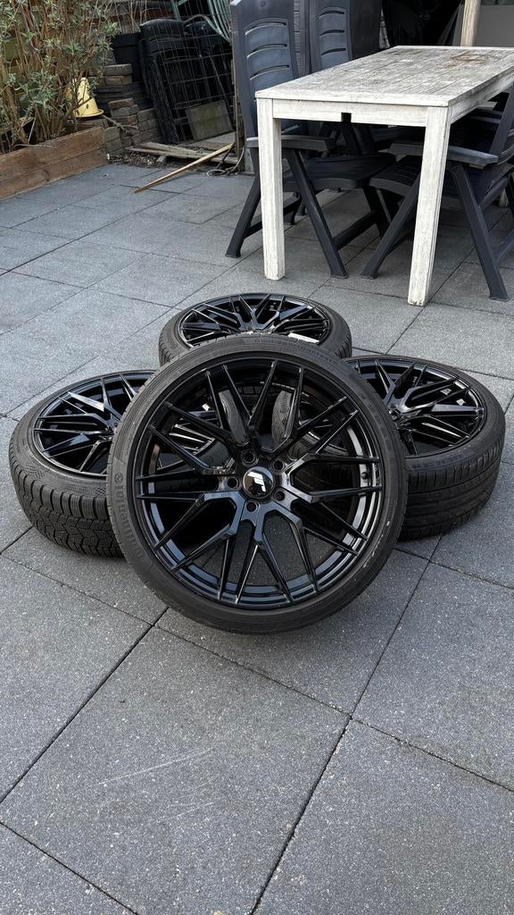JR28 Breedset 19 inch 5x112 zwart Continental, Banden en Velgen, 235 mm, Zomerbanden, Ophalen